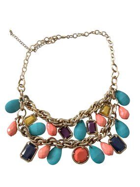 Colorful Gemstone Chain Necklace Multicolor Adjustable Bohemian Hippie Festival